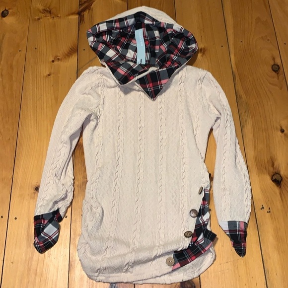 DRESSFO Size 8 Sweater.  NWT.  Cable knit and flannel hood inlays. - Picture 1 of 5